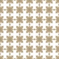 Golden beige ocher square crossed ornaments on white background seamless vector pattern.