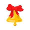 Golden bell cartoon wit red bow ribbon vector illustration. Royalty Free Stock Photo