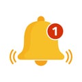 Golden bell icon. Incoming message notification. Vector