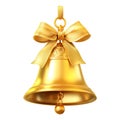 Golden bell ornament with elegant decorative ribbon bow. Royalty Free Stock Photo