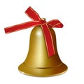 Golden bell with red ribbon bow isolated on white background. Decoration element for Christmas and New year. Vector Royalty Free Stock Photo