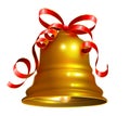 Golden bell with red ribbon symbol accessory christmas Royalty Free Stock Photo