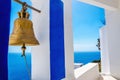 Golden bell - typical blue-white church in Greece Royalty Free Stock Photo