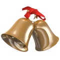 Golden bells with a red bow, 3d illustration Royalty Free Stock Photo
