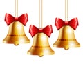 Golden bells with a red bow