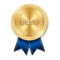 Golden BEST award sport medal for winners with blue ribbon Royalty Free Stock Photo