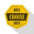 Golden best choise label icon, flat style