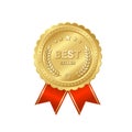 Golden best seller badge with ribbons