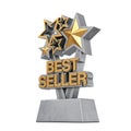 Golden Best Seller Business Award Trophy. 3d Rendering