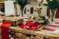 Golden bible and cross on altar in church. traditional wedding