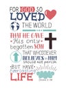 Golden Bible verse John 3 16 For God so loved the world, made hand lettering with heart and cross.