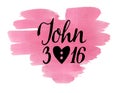 Golden Bible verse John 3 16 , made hand lettering on watercolor heart.