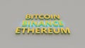 Golden Bicoin Binance Ethereum Crypto Art currency concept. Non Fungible Token with light on abstract background. 3D rendering