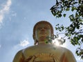 Golden big Buddha statue face (Phra Buddha Dhammakaya Thep Mongkol) in Wat Pak Nam Phasi Charoen temple. Royalty Free Stock Photo