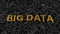 Golden `big data` text on stack of letters. 3d illustration