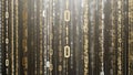 Golden binary code streams cascade downward creating a sophisticated digital data flow background effect Royalty Free Stock Photo