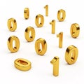 Golden binary numbers 0 and 1 scattered and floating Royalty Free Stock Photo