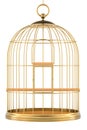 Golden bird cage, gold birdcage. 3D rendering