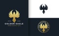 Golden bird logo design with badge template Royalty Free Stock Photo