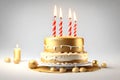 Golden Birthday Cartoon Dessert Tiered Cake with colored burning candles