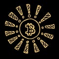 Golden Bit coin, Bitcoin for sign, logo, web, banner, icon. Coin with currencies symbol. Blockchain and Cryptocurrency. Doodle ske