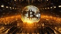 Golden Bitcoin blockchain technology concept Royalty Free Stock Photo