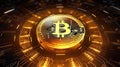 Golden Bitcoin blockchain technology concept Royalty Free Stock Photo