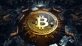 Golden Bitcoin blockchain technology concept Royalty Free Stock Photo