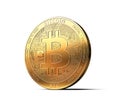 Golden Bitcoin BTC isolated on white background. 3D rendering