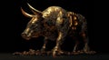 Golden Bitcoin Bull on a Dark Background