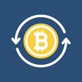 Golden bitcoin with circle arrows. bitcoin icon for cryptocurrency. Royalty Free Stock Photo