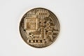 Golden bitcoin circuit texture isolated on white