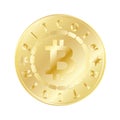 Golden bitcoin coin with chain, stars and name around. Crypto currency golden coin bitcoin symbol icon isolated on white Royalty Free Stock Photo