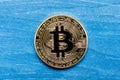 Golden Bitcoin Coin Close Up Royalty Free Stock Photo