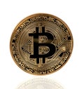 Golden Bitcoin Coin Close Up Royalty Free Stock Photo