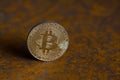 Golden bitcoin coin close-up Royalty Free Stock Photo