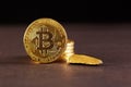 Golden Bitcoin Coin and mound of gold. Bitcoin cryptocurrency. Business concept Royalty Free Stock Photo