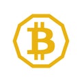 Golden bitcoin coin symbol. Crypto currency golden coin bitcoin icon isolated on white background. Flat vector Royalty Free Stock Photo