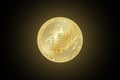 Golden bitcoin coin. Vector crypto currency golden symbol on black background