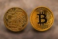 Golden bitcoin coins , Crypto currency golden coin business on texture background with clipping path , Digital money Royalty Free Stock Photo