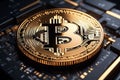Golden bitcoin on the computer keyboard Royalty Free Stock Photo