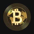 Golden Bitcoin Crypto currency Illustration Isolated on Black