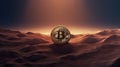 Golden Bitcoin Cryptocurrency Coin Mars Desert Extraterrestrial Currency Generative AI