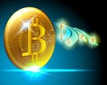 Golden bitcoin cryptocurrency exchang money to Dollar,Euro,Rupee,Pound,Yen,Yuan