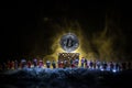 Golden Bitcoin on dark backround. New virtual money. Crypto currency