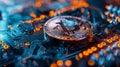 Golden Bitcoin on a Digital Circuit Board