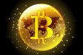 Golden bitcoin digital cryptocurrency financial concept