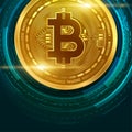 Golden bitcoin digital currency concept technology style background Royalty Free Stock Photo