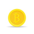 Golden bitcoin digital currency on white background, gold money - vector illustration