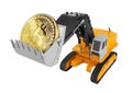 Golden Bitcoin in a excavator